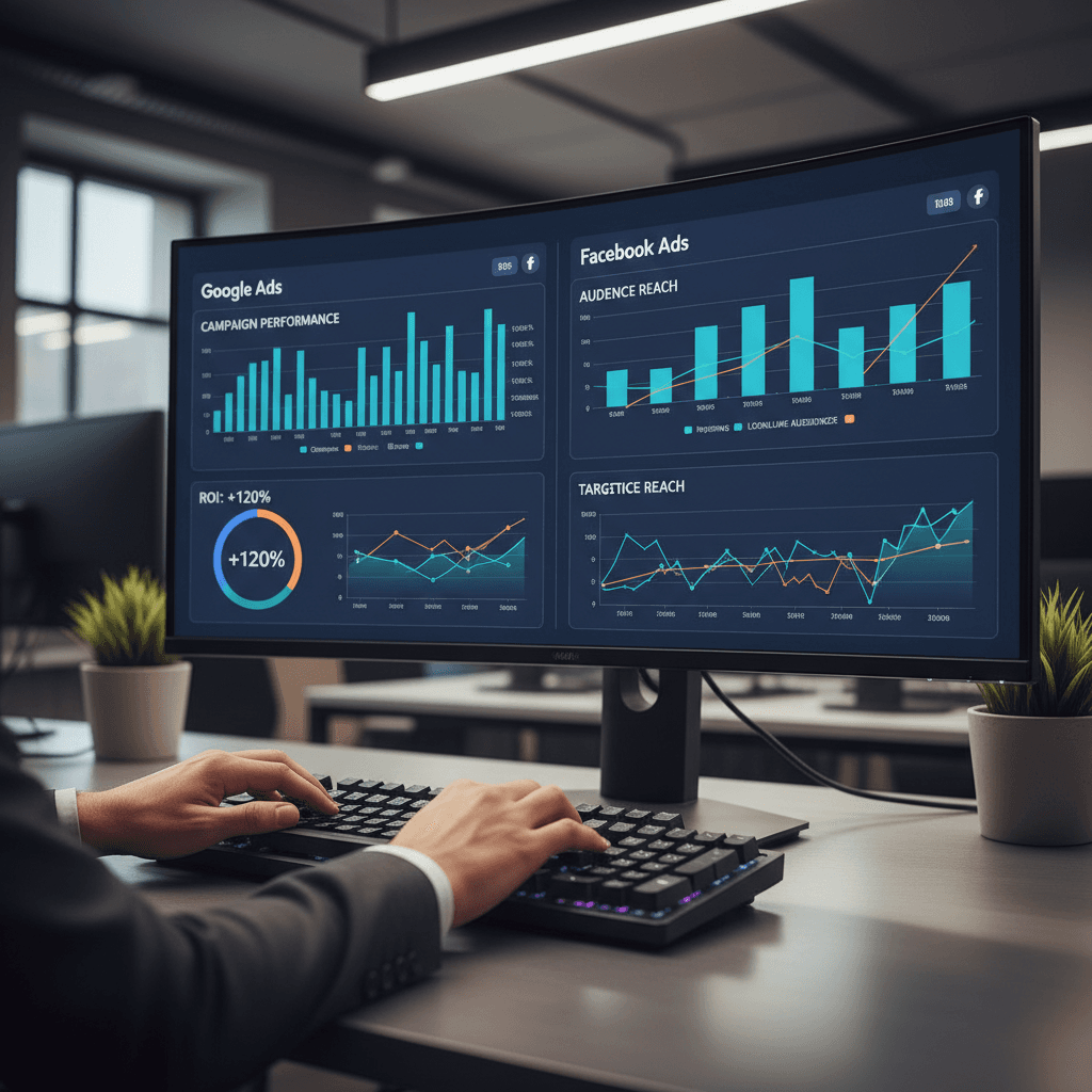 Marketing professional monitoring advertising campaign analytics