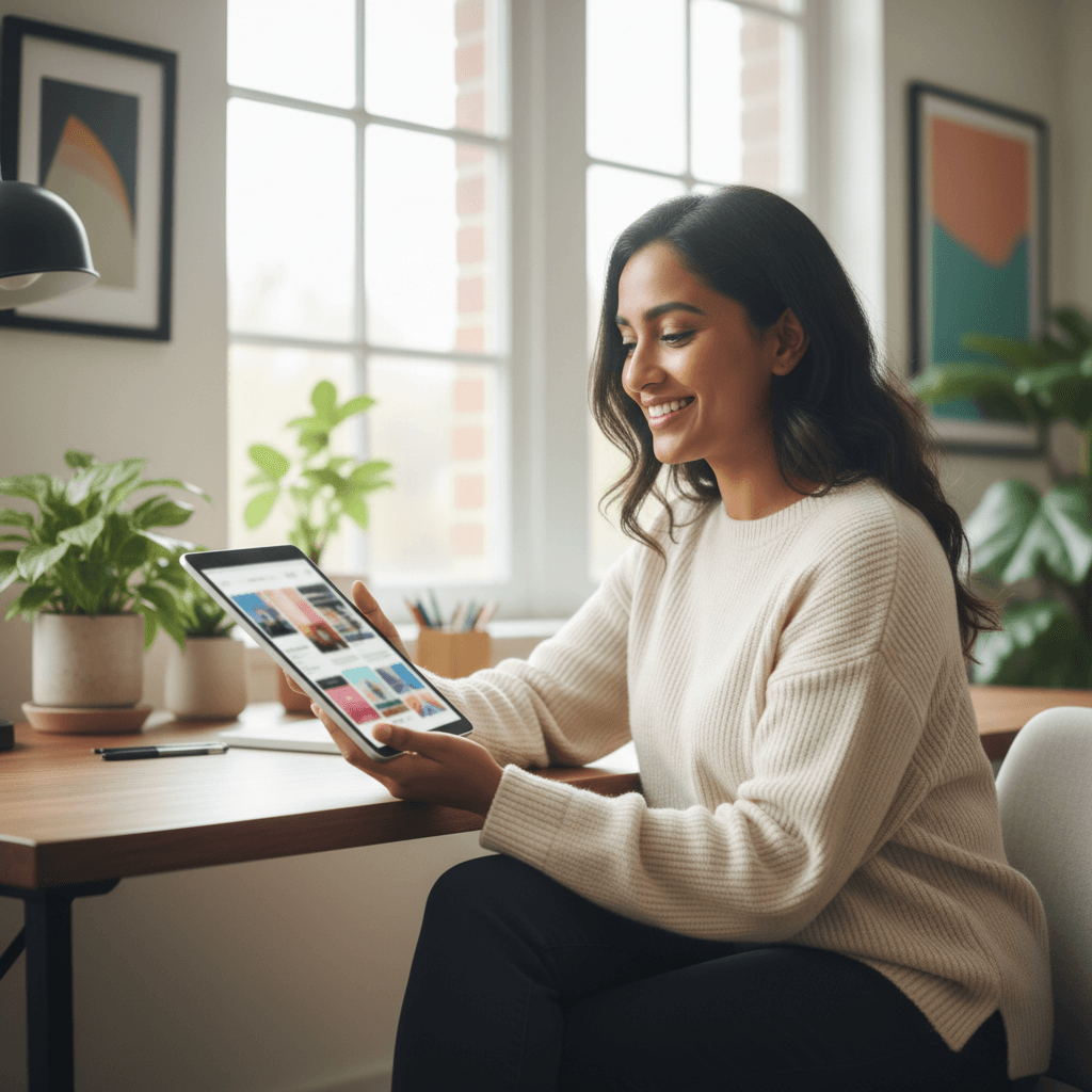 Business owner reviewing website design concepts